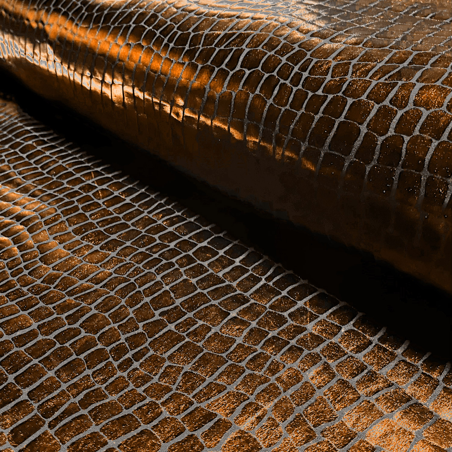 Lamé Stoff Foliendruck Krokodile Bronze