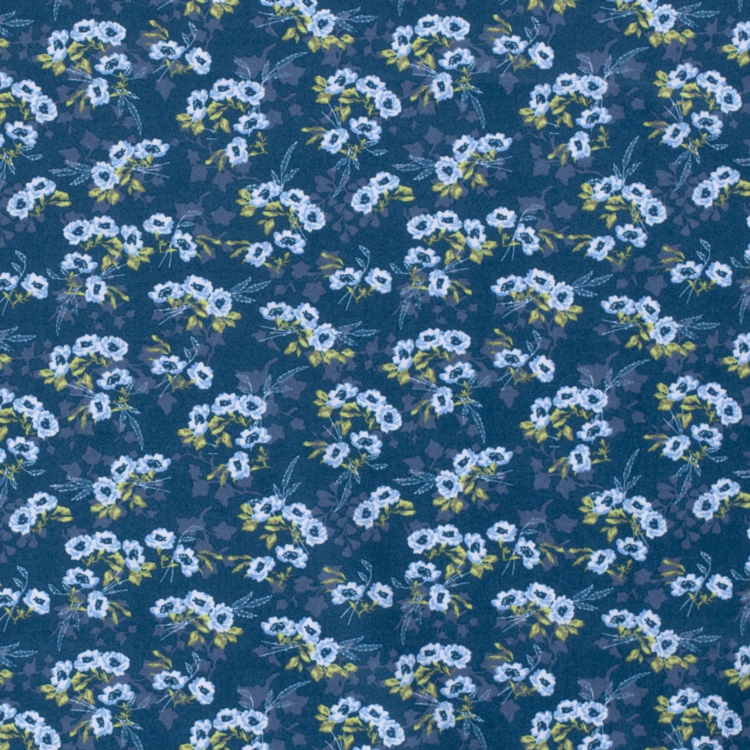 Baumwollstoff Popeline Blumen, marine