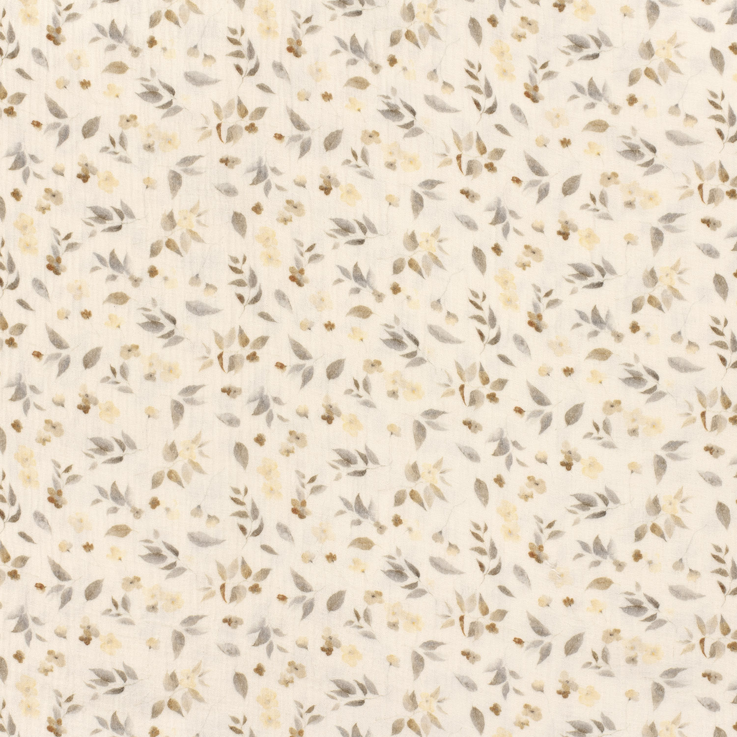 Musselin Stoff bedruckt mit Blättern – wollweiß