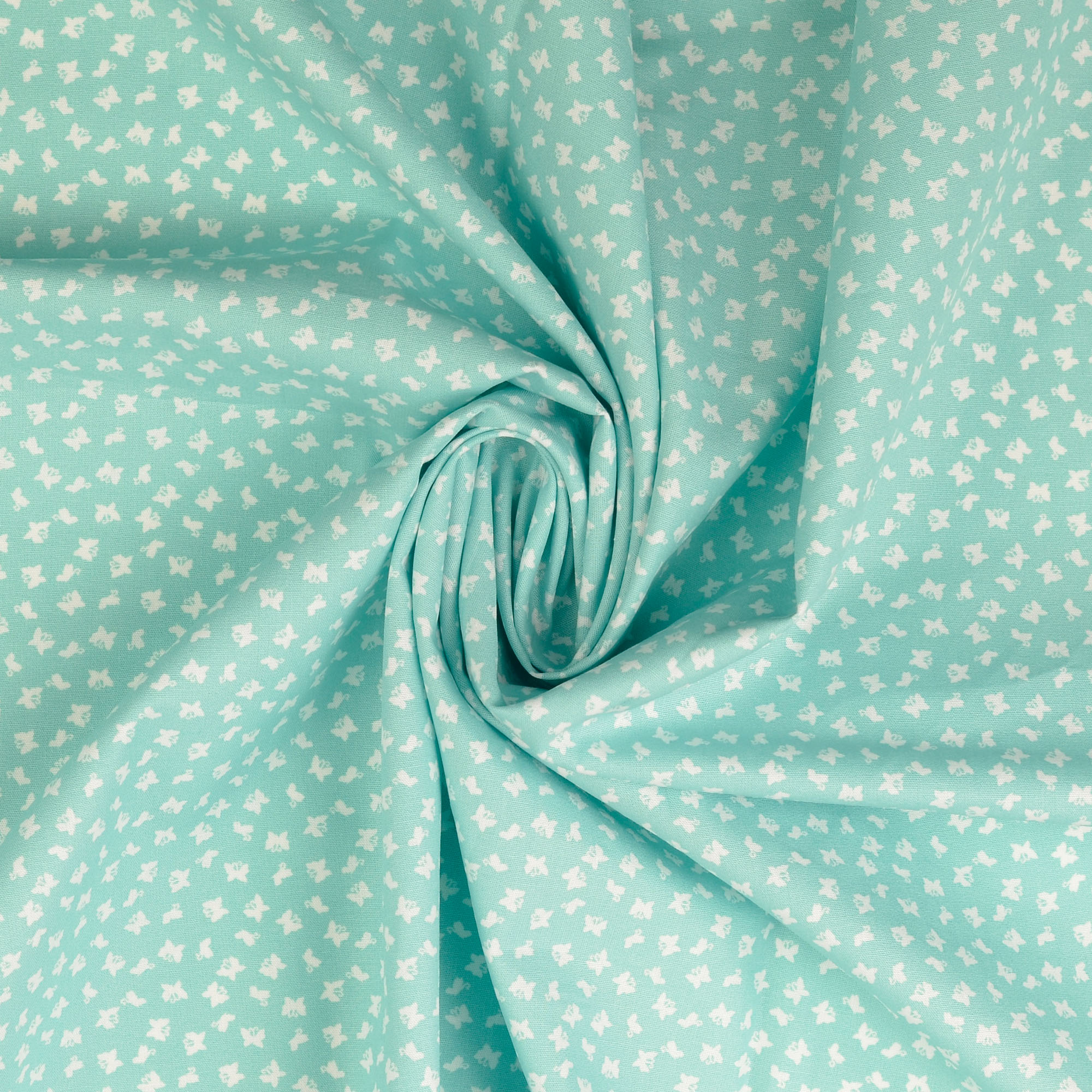 Baumwollstoff gemustert, Schmetterlinge klein, türkis/ weiß