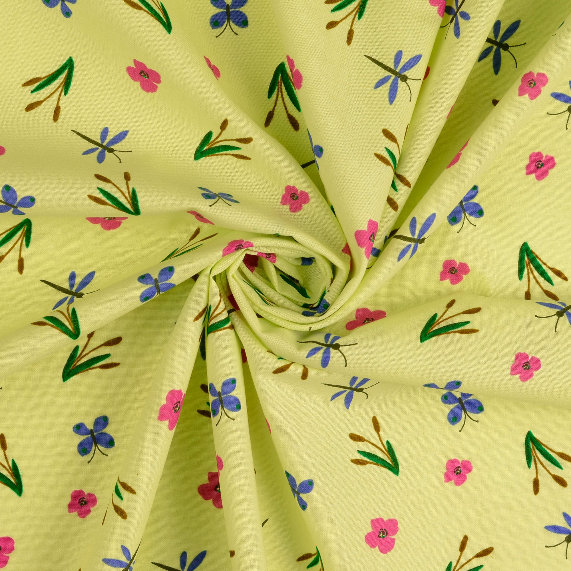 Baumwollstoff gemustert, Libellen klein, beige   