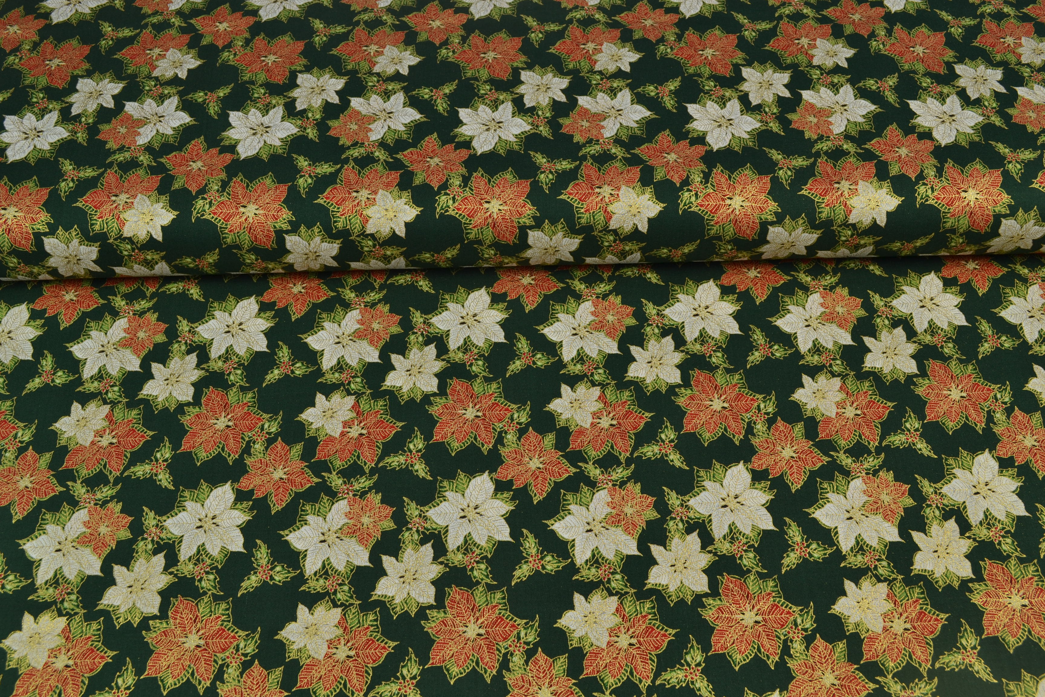 Baumwollstoff Weihnachten, Blütenzauber grün/weiß