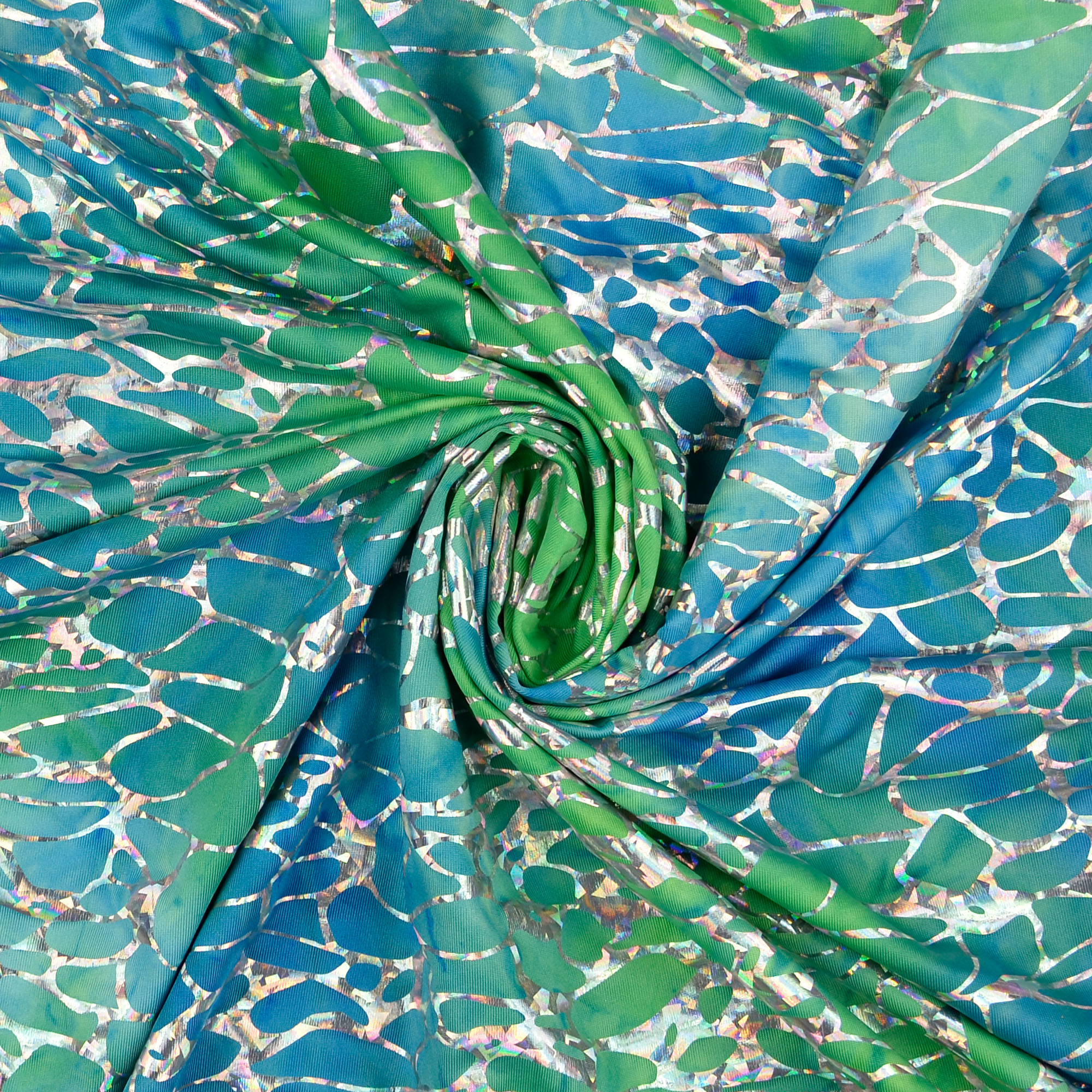 Folienjersey Druck Batik-Style, blau/grün