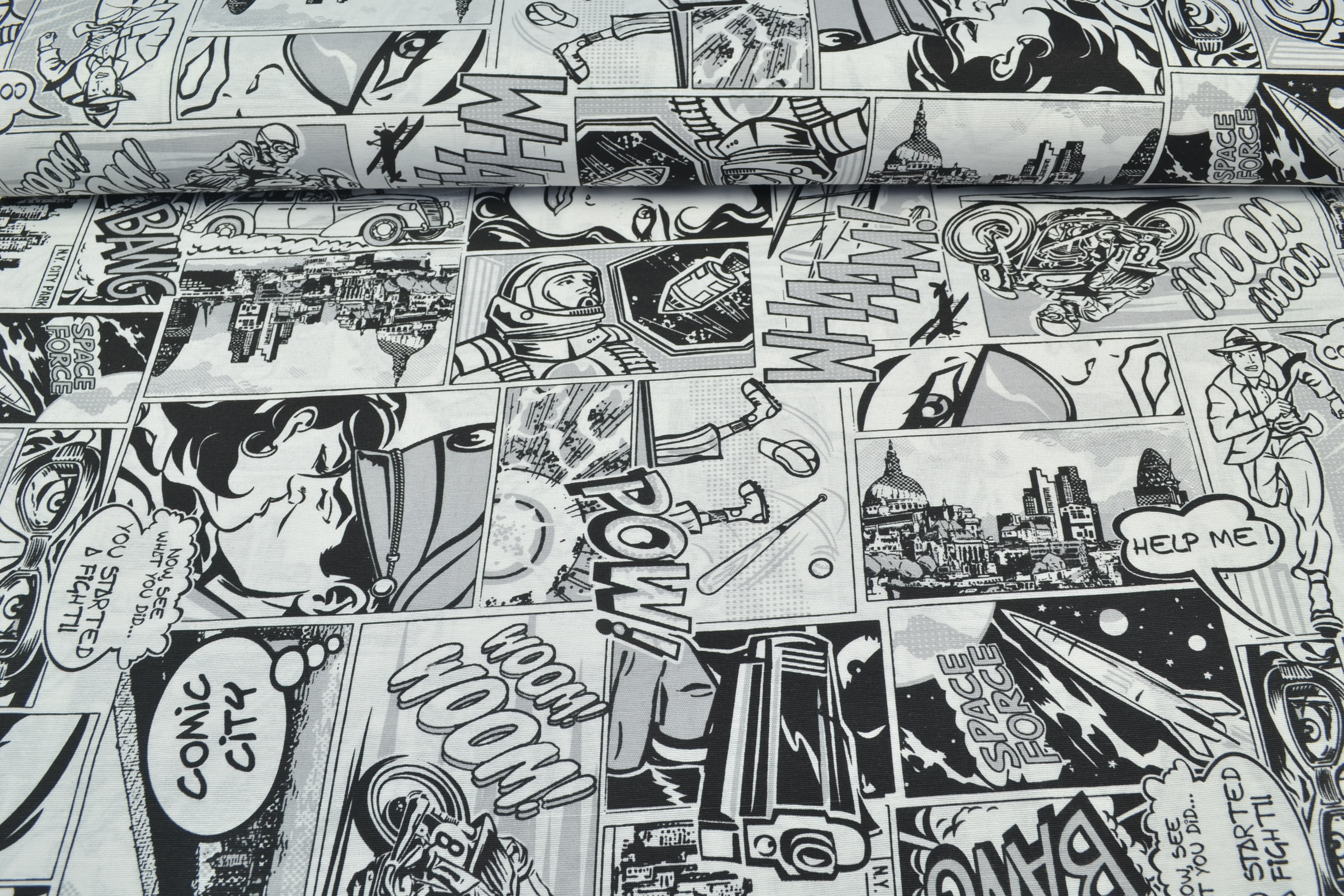 Canvas Deko Stoff Comic, grau