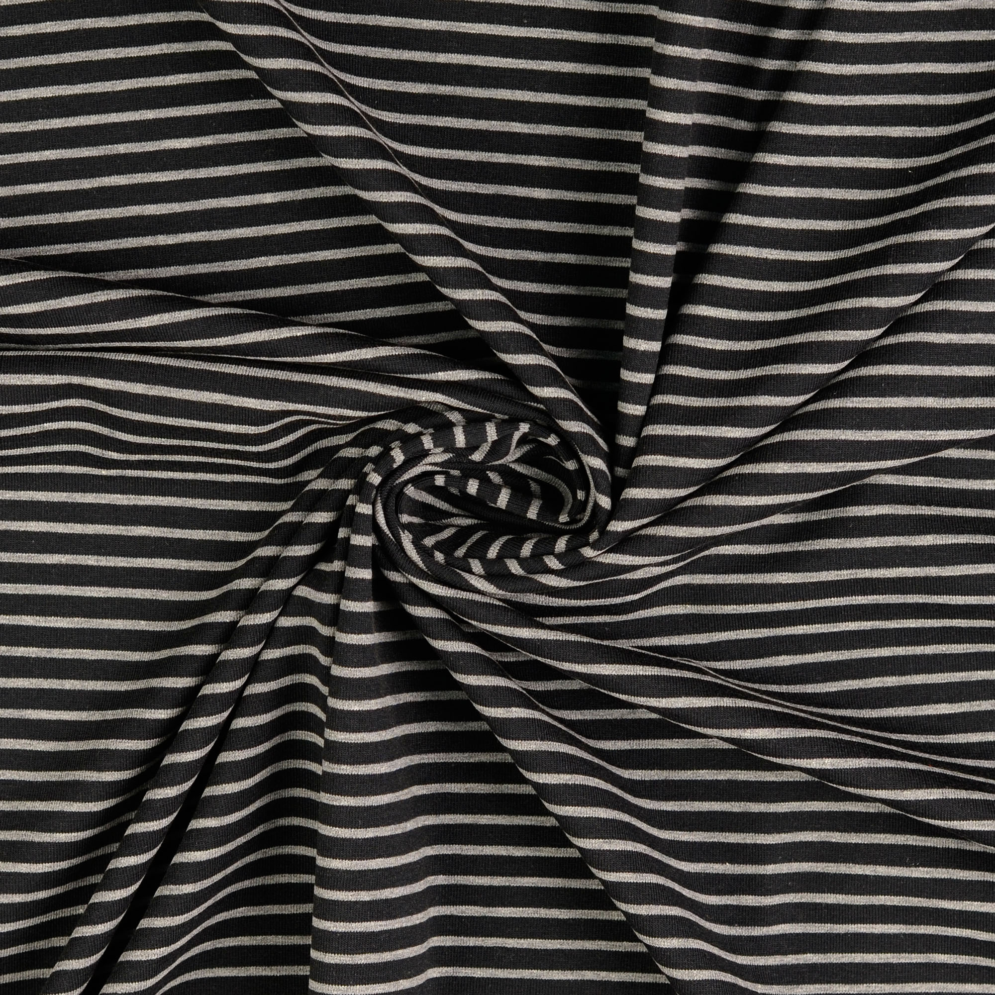 Baumwolljersey Streifen, schwarz/ grau meliert