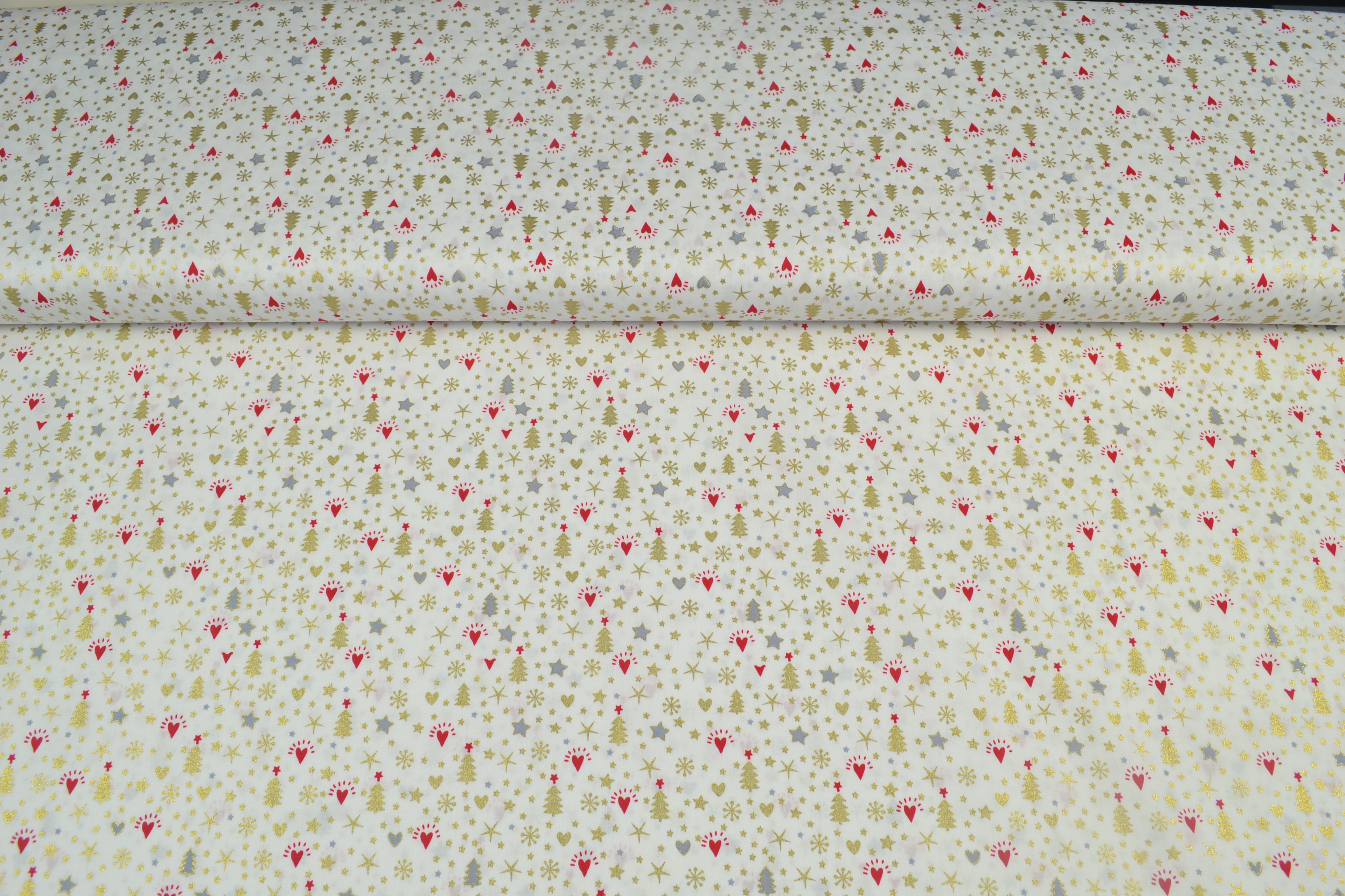 Baumwollstoff Weihnachten, weihnachtliche Sternennacht weiß