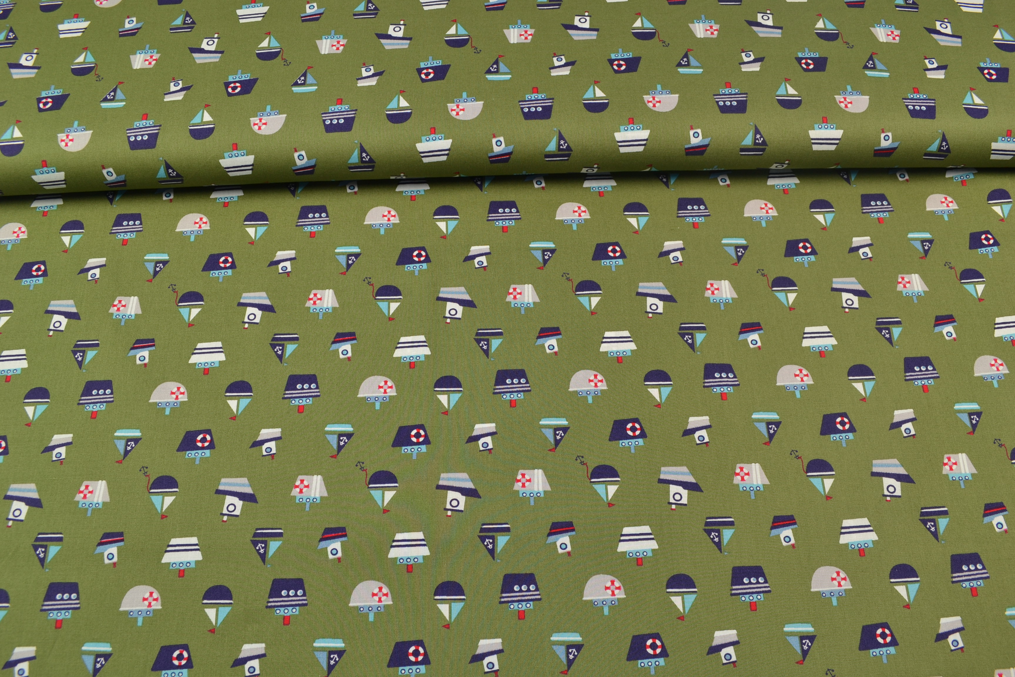 Baumwollstoff Schiffe, khaki
