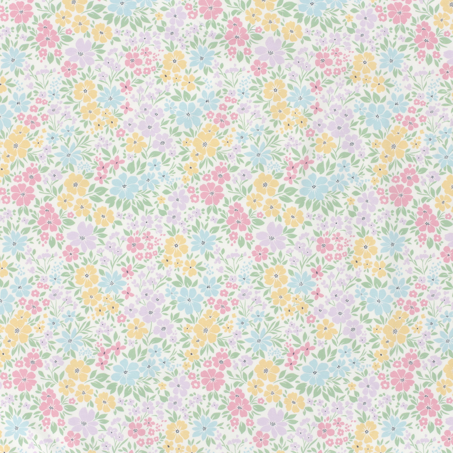 Baumwolle Jersey Stoff bedruckt pastell Blumenmix Wollweiß