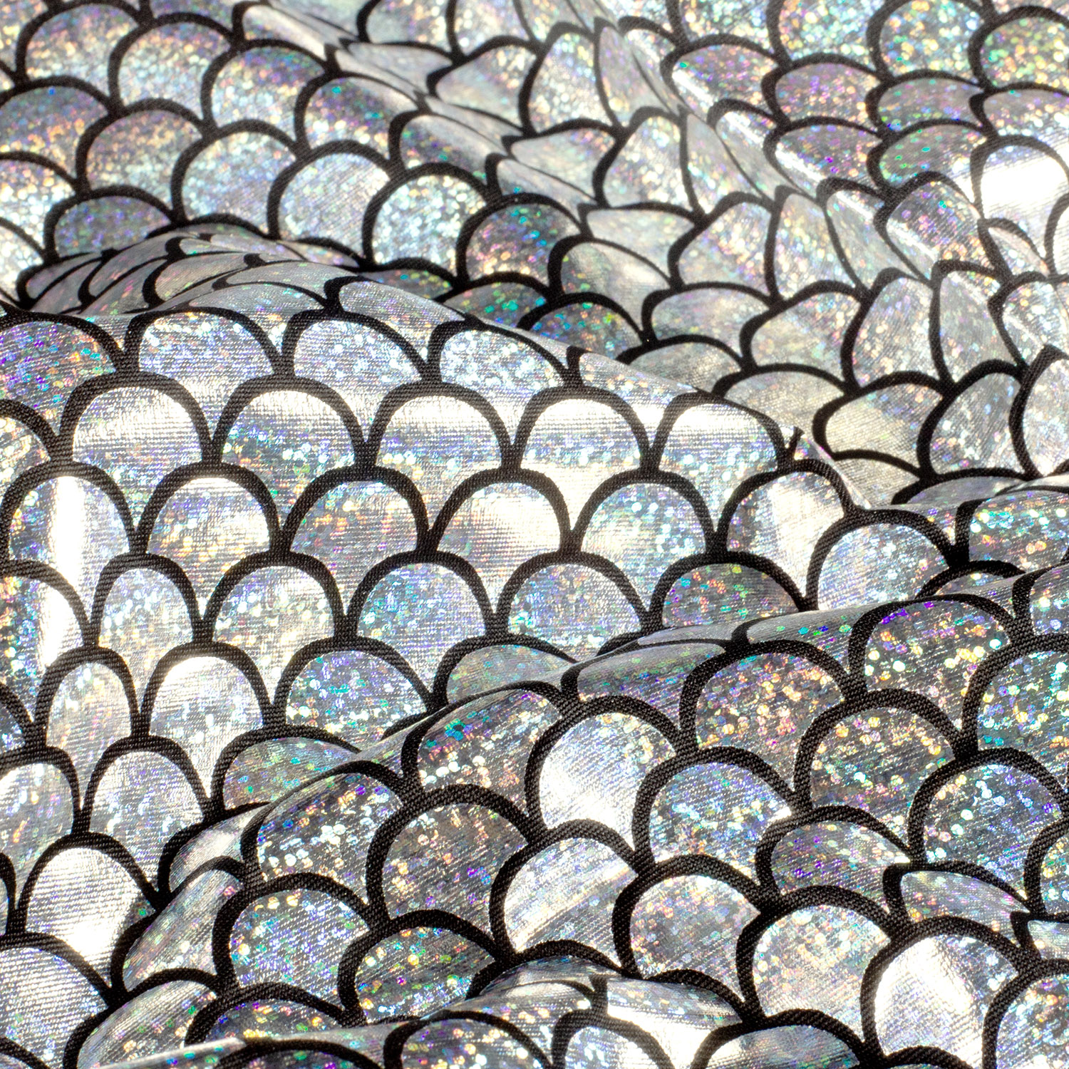 Lamé Stoff Foliendruck Meerjungfrau Silber