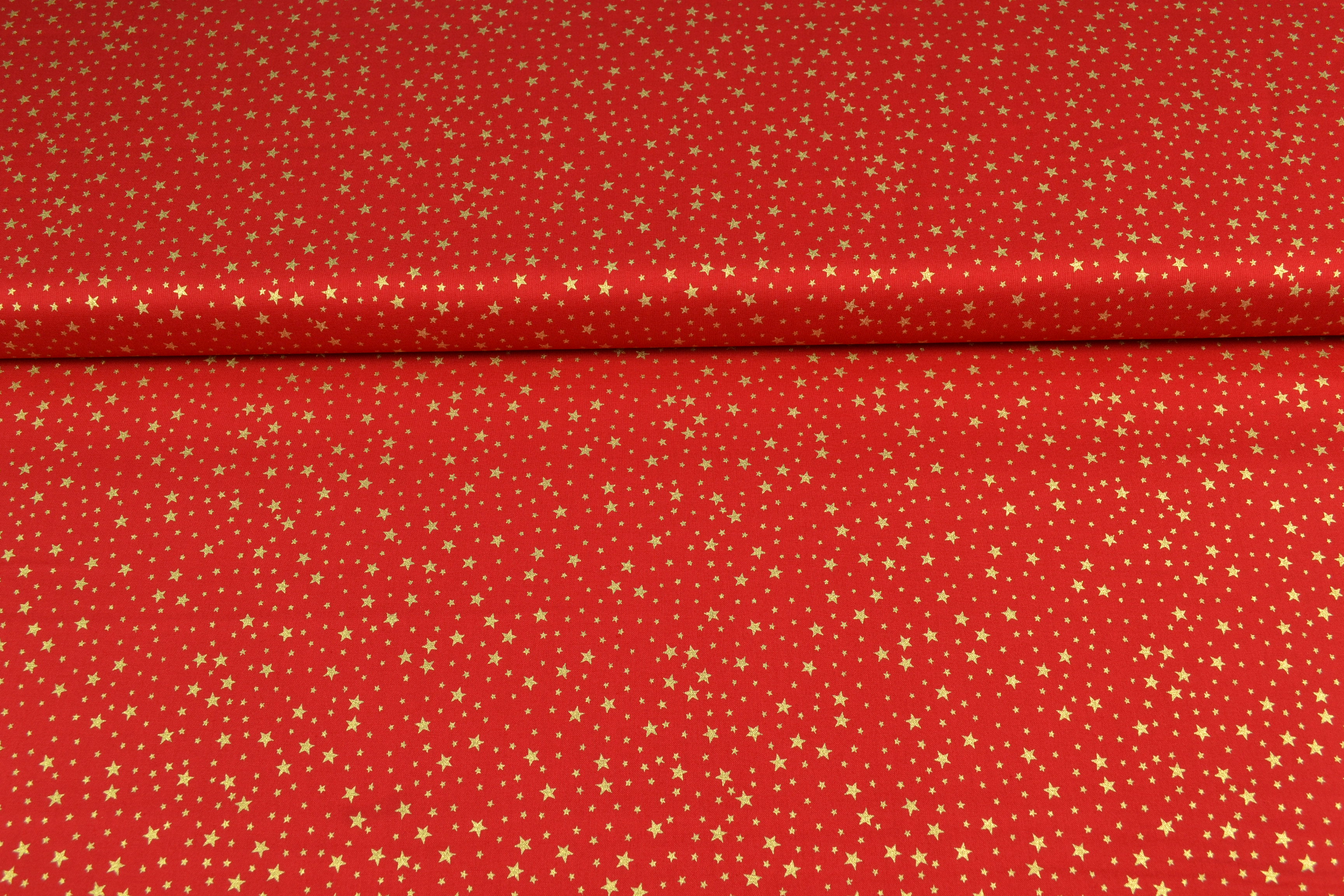 Baumwollstoff Weihnachten, kleine Sterne rot/gold