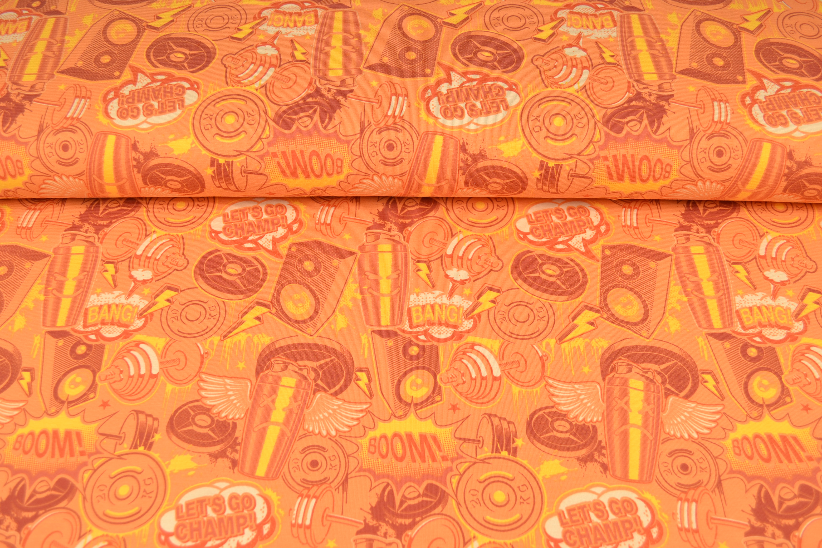 Baumwolljersey bedruckt Fitness, orange