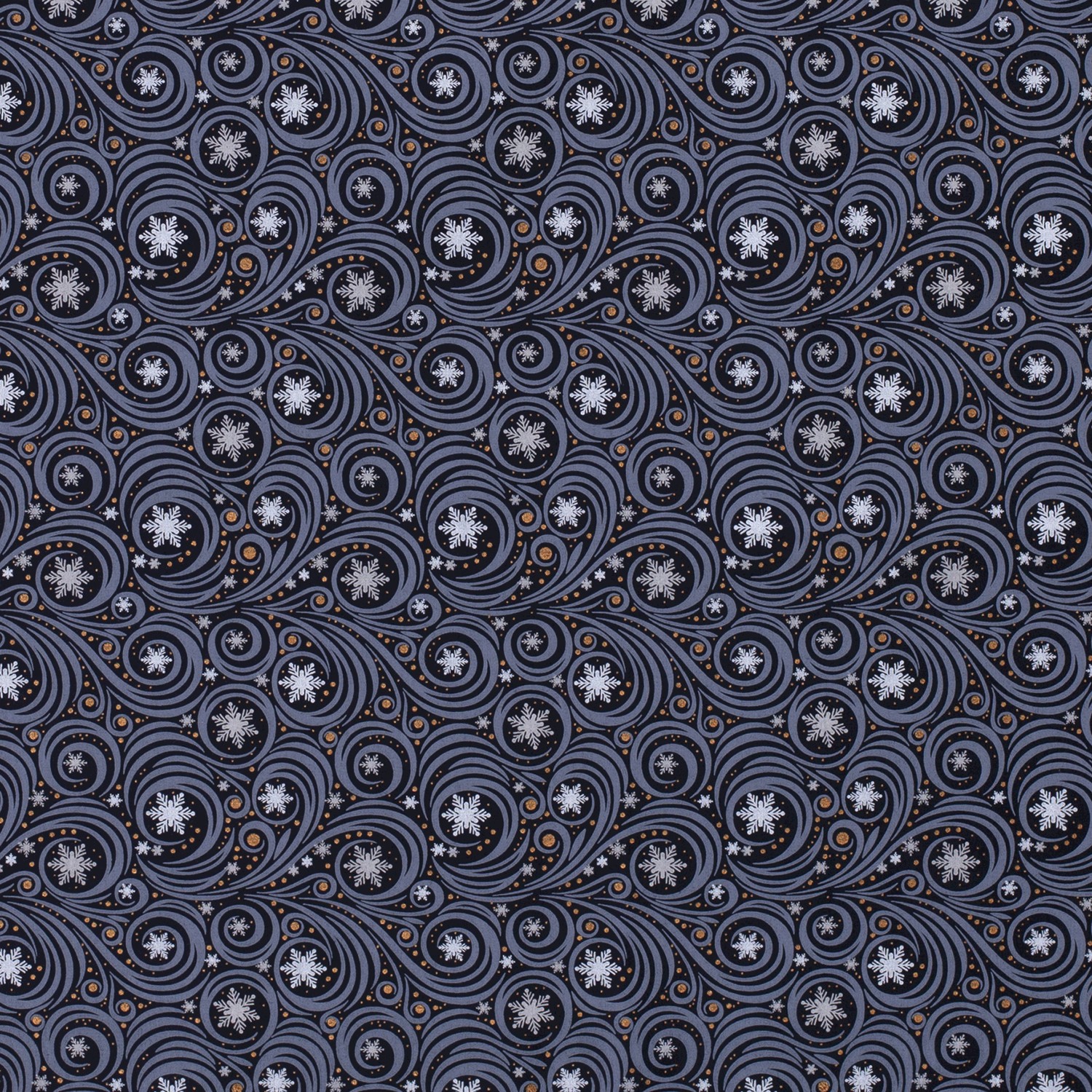 Baumwollstoff Weihnachten, Schneeflöckchen dunkelblau