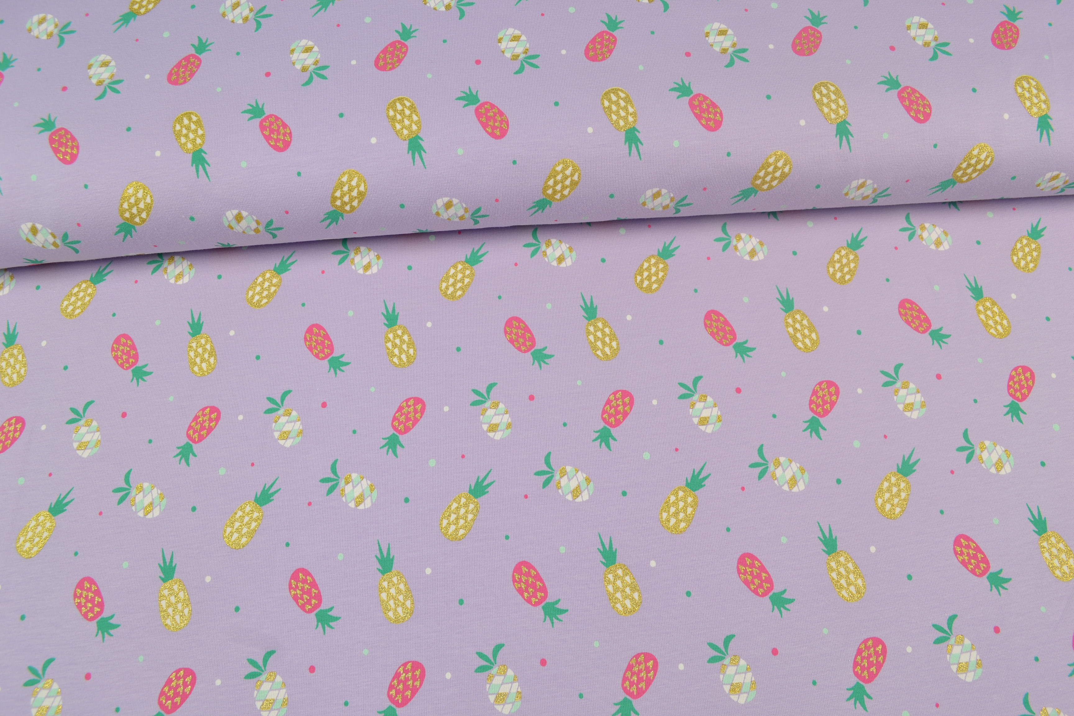 Baumwolljersey Ananas, flieder/gold