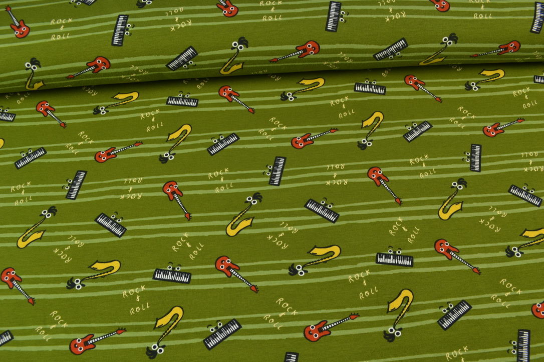 French Terry bedruckt, Rock & Roll, grün