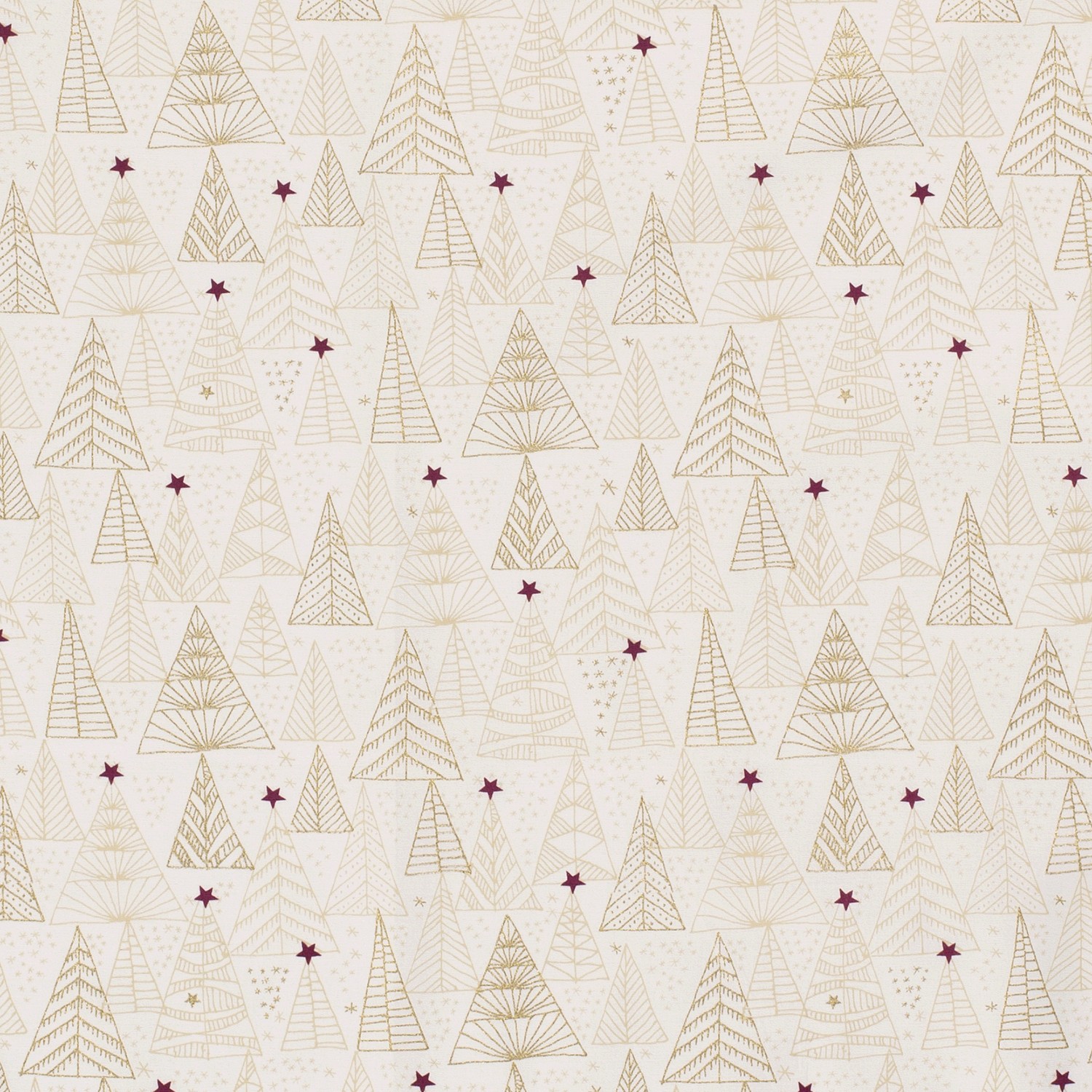 Baumwollstoff Weihnachten, Tannenbäume weiß/gold