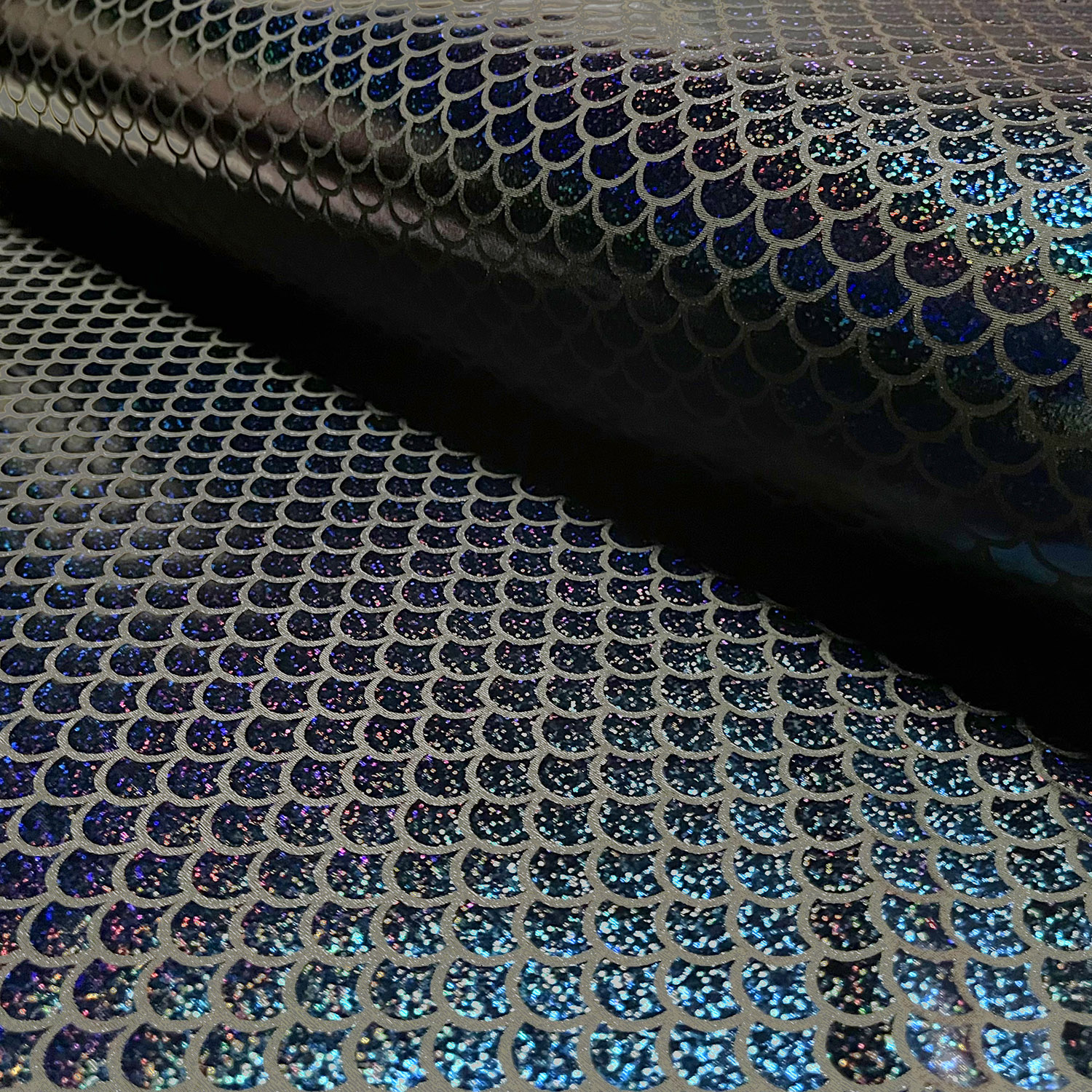 Lamé Stoff Foliendruck Meerjungfrau Schwarz