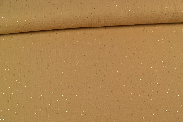 Baumwoll Musselin Double Gauze Punkte gold, beige