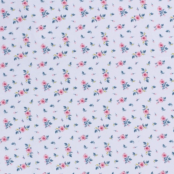 Baumwollstoff Popeline Blumen, babyblau