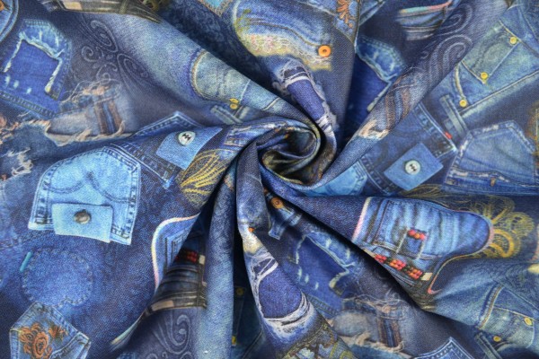 Baumwollstoff gemustert Jeanstaschen, blau