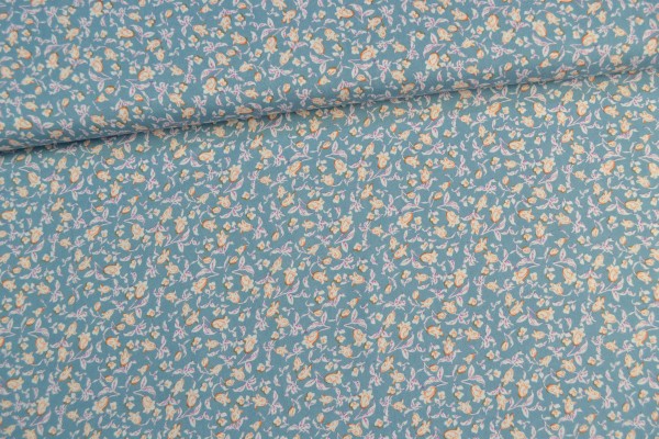 Viskosestoff Blumenmuster, hellblau