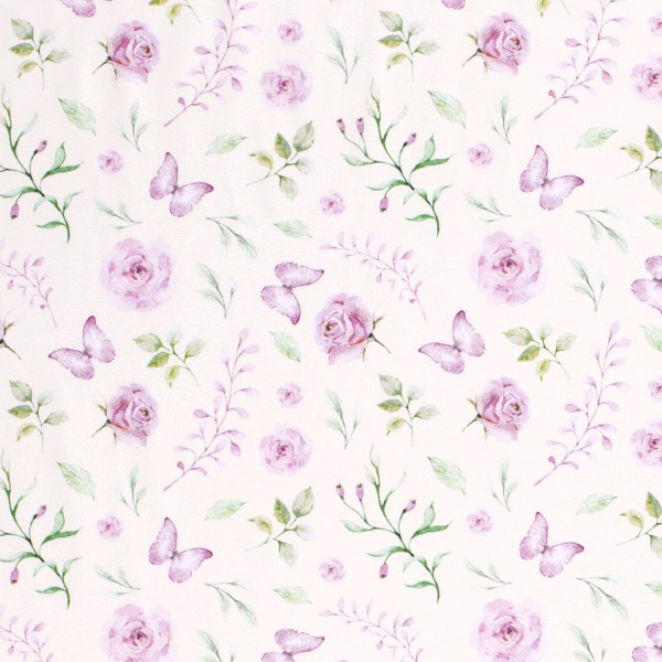 Bio Baumwolljersey bedruckt Rosen und Schmetterlinge