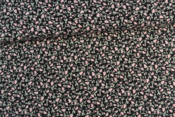Viskosestoff Blumenmuster, schwarz