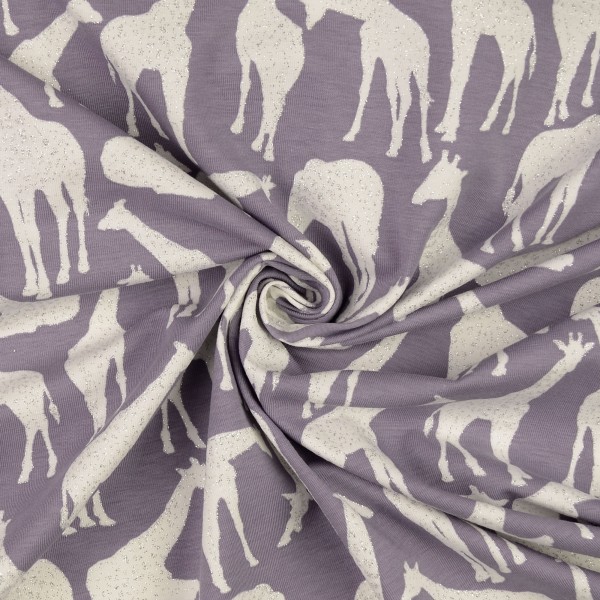 Baumwolljersey Giraffen, lila/grau Baumwolljersey Giraffen, lila/grau