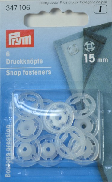 Prym Annäh-Druckknöpfe, 15mm, transparent