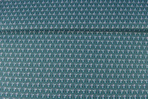 Baumwollstoff Popeline Blumenornamente, petrol