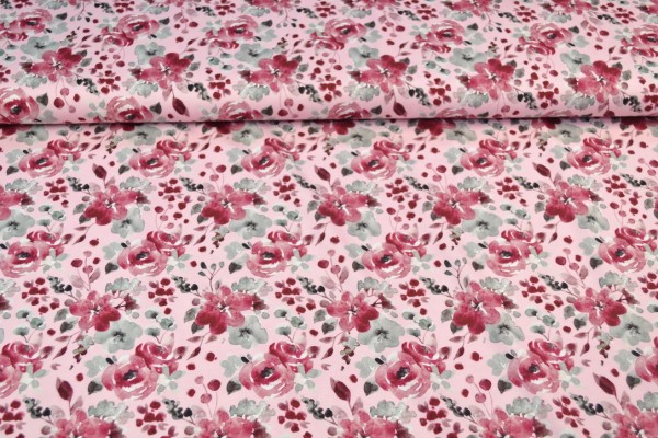 Baumwolljersey Digitaldruck Blumen, pink/ rosa