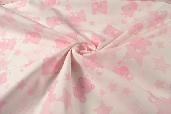 Baumwollstoff gemustert Bärchen, rosa Baumwollstoff gemustert Bärchen, rosa