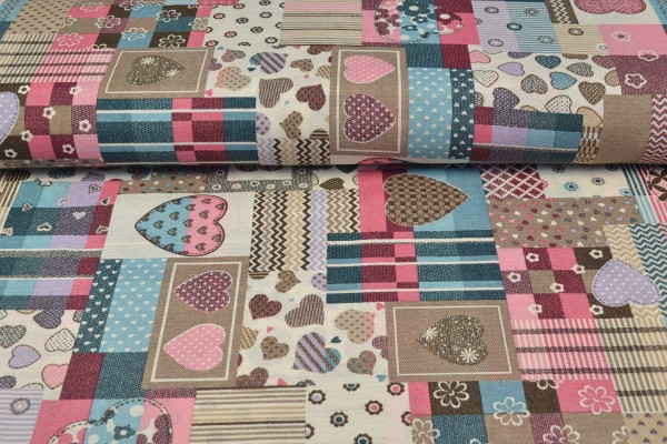 Canvas Deko Stoff Karomuster rosa/blau