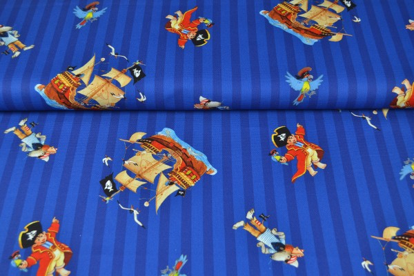 Canvas Dekostoff Lizenz Käpt'n Sharky, blau