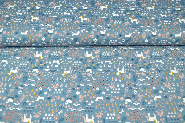 Baumwolljersey Bio-Organic Pferdewiese, jeansblau