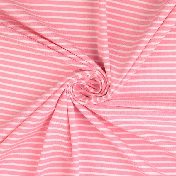 Baumwolljersey Streifen, rosa/ weiß