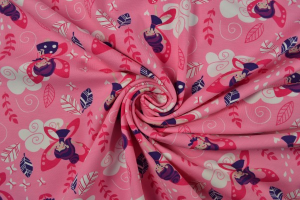 Baumwolljersey gemustert, Flower Fairy, rosa Baumwolljersey gemustert, Flower Fairy, rosa