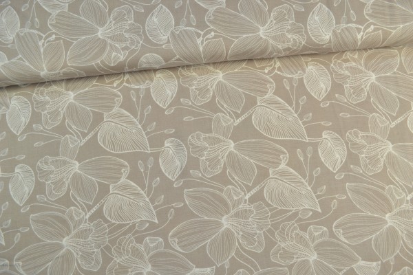 Viskosestoff Blumenmuster, beige