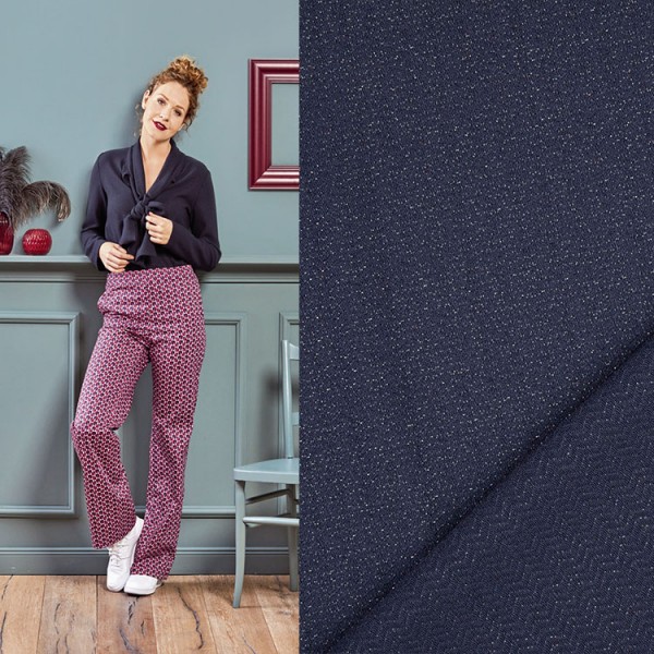 Jacquard Jersey Milliblus, dunkelblau Glitzer Jacquard Jersey Milliblus, dunkelblau Glitzer