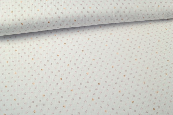Baumwoll Musselin Double Gauze kleine Muster, weiß