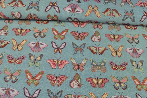 Gobelin Möbelstoff Schmetterlinge, blau