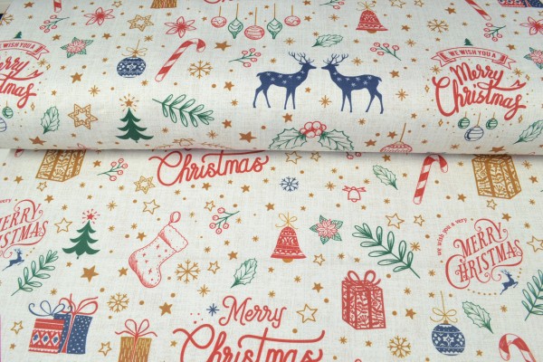 Canvas Deko Stoff Merry Christmas, beige