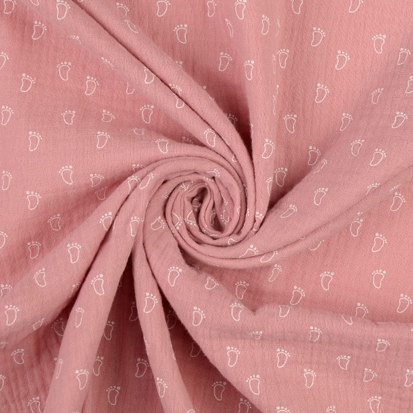 Baumwoll Musselin Double Gauze Fußabdruck, rosa