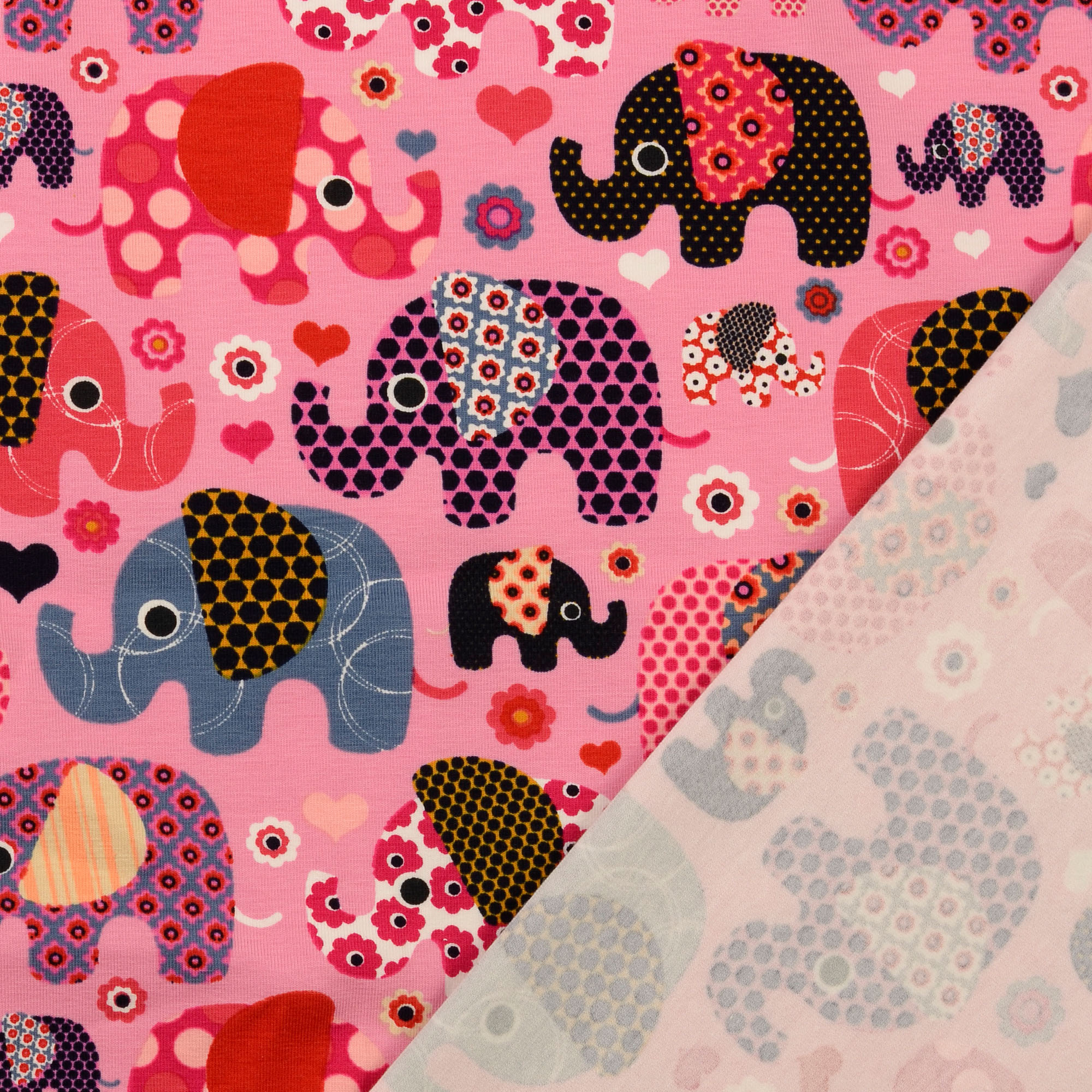 Baumwolljersey Elefanten pink Kinderstoff Preis=0,5m