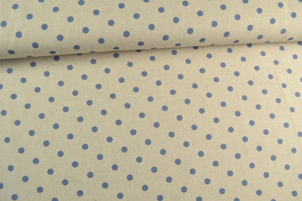 Canvas Deko Stoff Halbpanama Digitaldruck, Tupfen blau/ beige