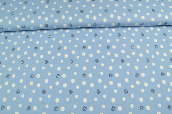 Organic Baumwolljersey gemustert Punkte und Tierchen, blau