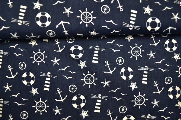 Baumwolle gemustert, maritim Anker marine Baumwolle gemustert, maritim Anker marine