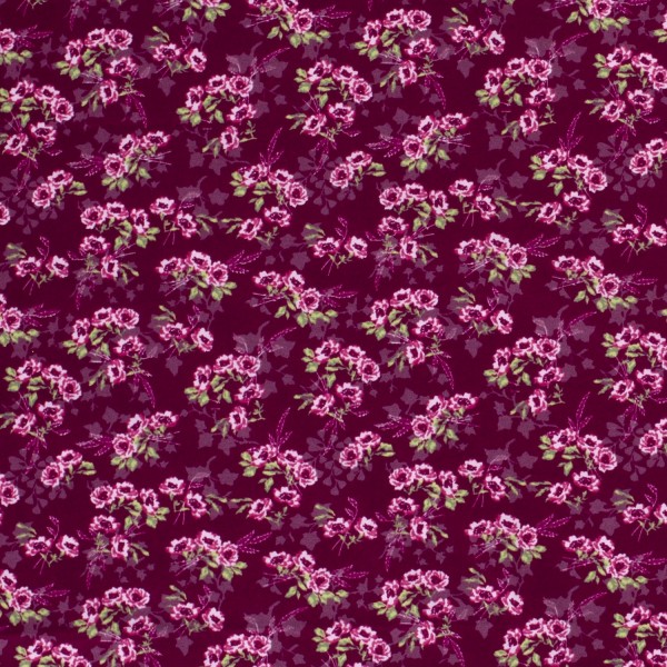 Baumwollstoff Popeline Blumen, weinrot