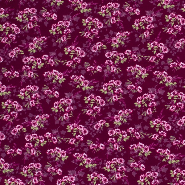 Baumwollstoff Popeline Blumen, weinrot