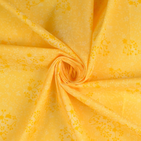Baumwollstoff Popeline, Blumenranken, gelb