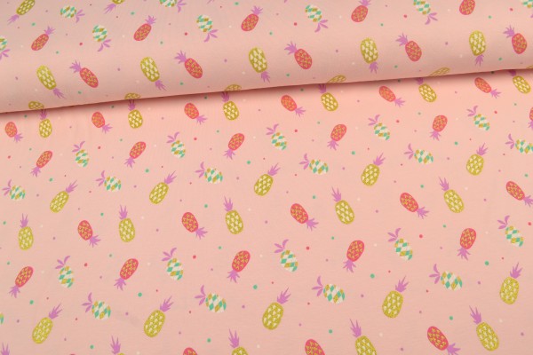 Baumwolljersey Ananas, rosa/gold